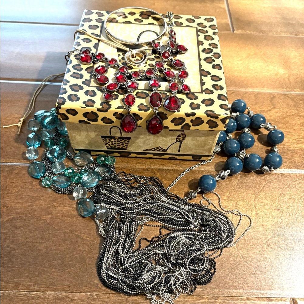 Box of five high quality necklaces & Monet bangle
